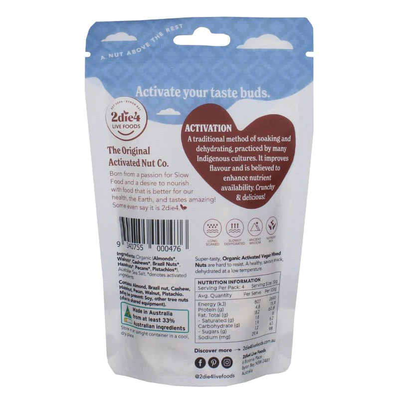 2die4 Activated Organic Vegan Mixed Nuts | 120g - Melbourne Natural